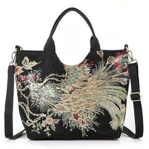 Women Canvas Tote Bags Embroidery Handbags Stylish Casual Shoulder Bags‎